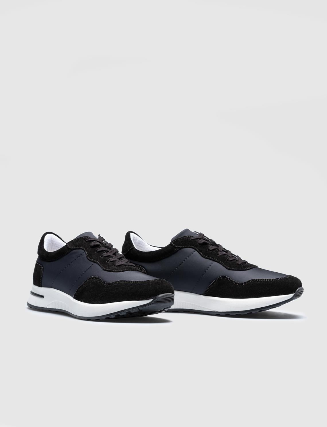 Genuine Leather Black - Grey Lace-up Men's Athletic Shoes