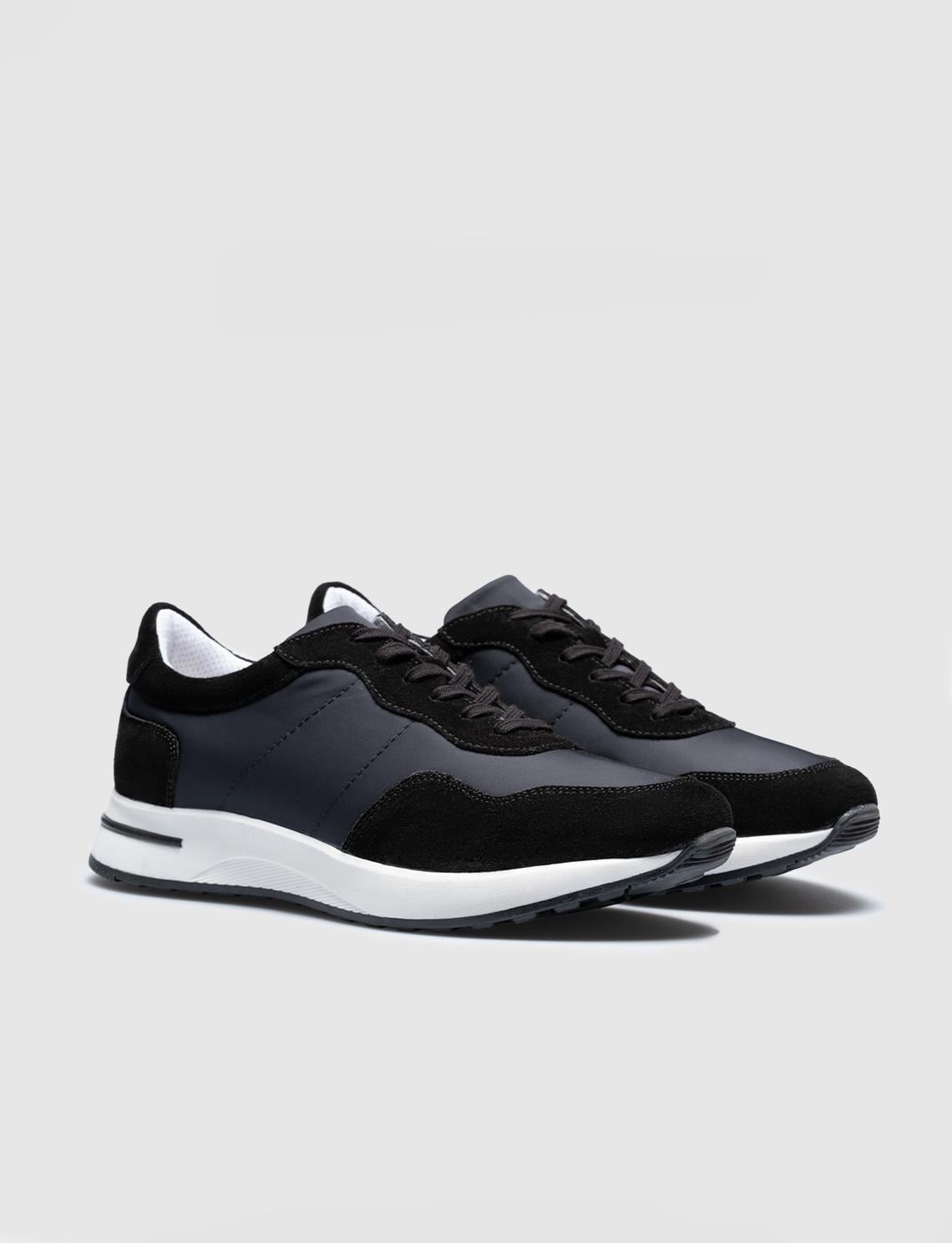 Genuine Leather Black - Grey Lace-up Men's Athletic Shoes