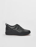 Genuine Leather Black Women's Comfort Shoes with Velcro Closure