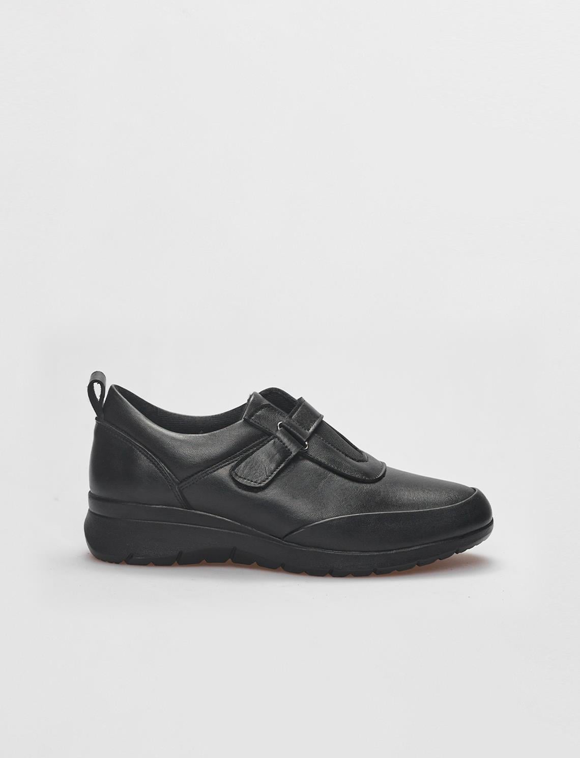 Genuine Leather Black Women's Comfort Shoes with Velcro Closure
