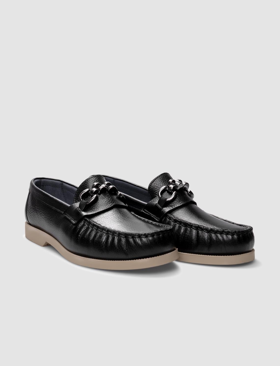 Genuine Leather Black Buckle Women's Casual Shoes