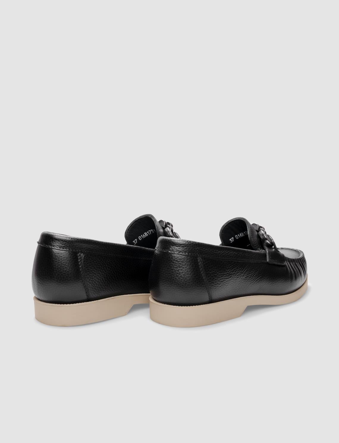 Genuine Leather Black Buckle Women's Casual Shoes
