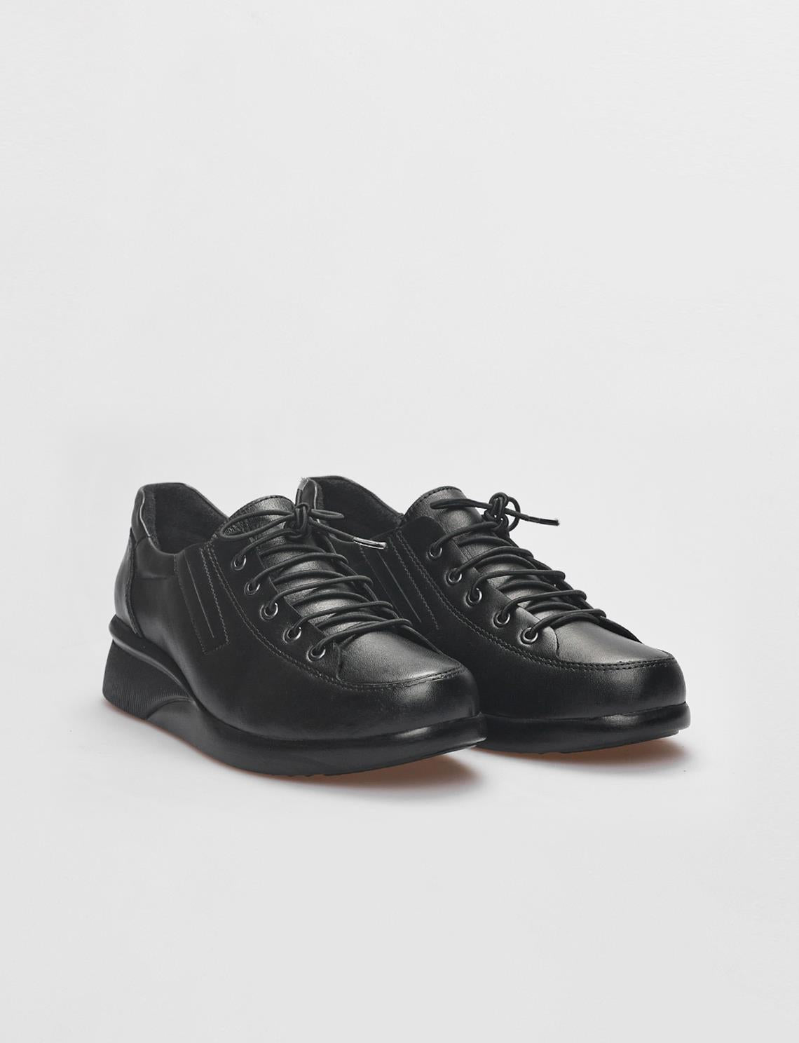 Genuine Leather Black Lace-up Women's Comfort Shoes