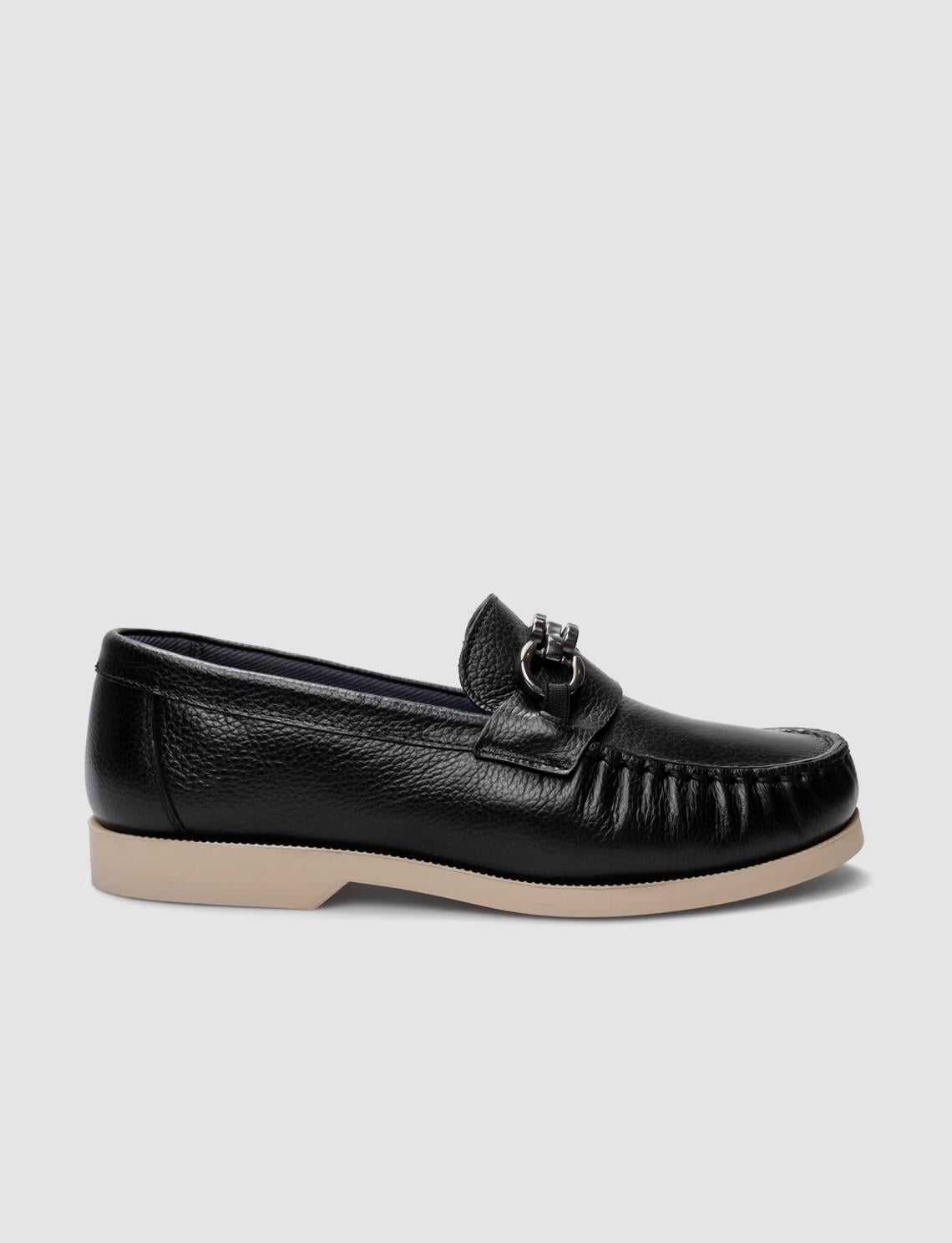 Genuine Leather Black Buckle Women's Casual Shoes