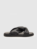 Genuine Leather Black Women's Flat Slippers