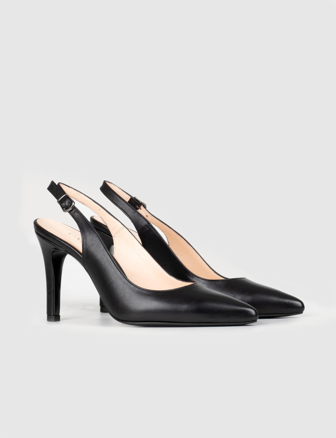 Genuine Leather Black Women's High-Heeled Shoes