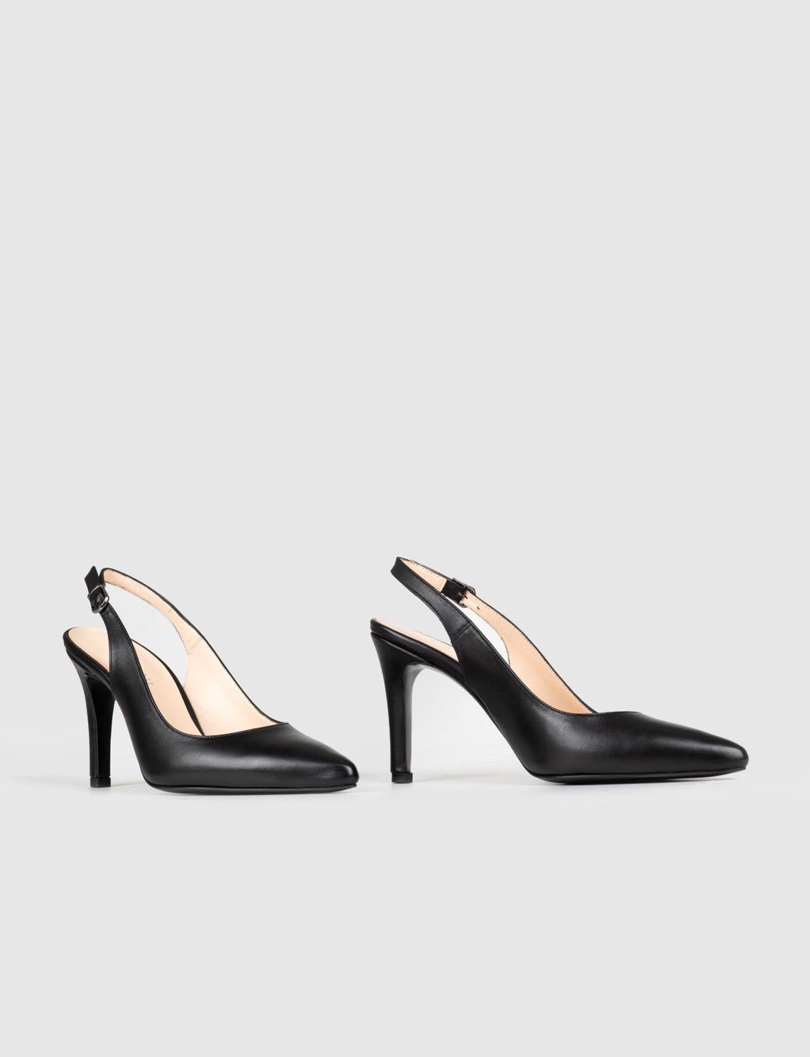Genuine Leather Black Women's High-Heeled Shoes