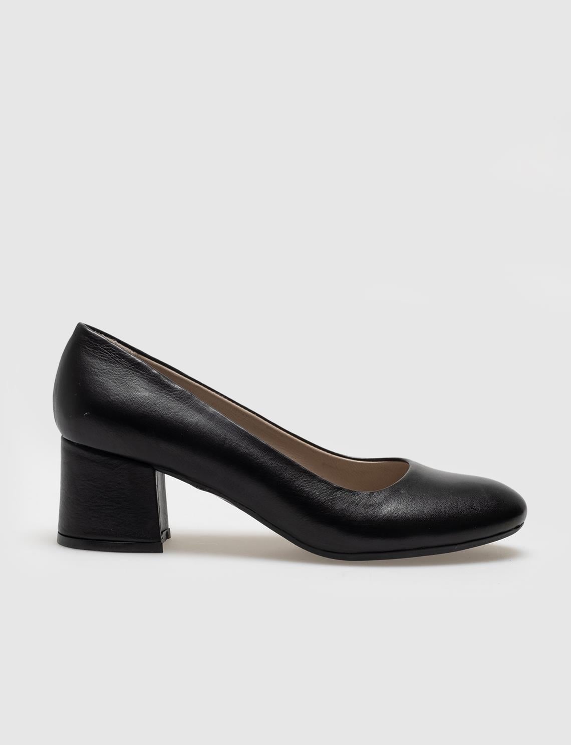 Genuine Leather Black Women's Chunky Heel Shoes