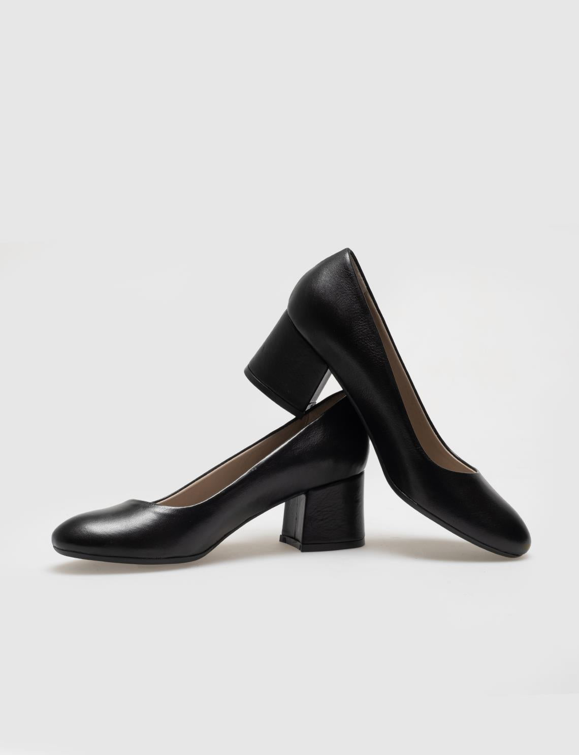 Genuine Leather Black Women's Chunky Heel Shoes
