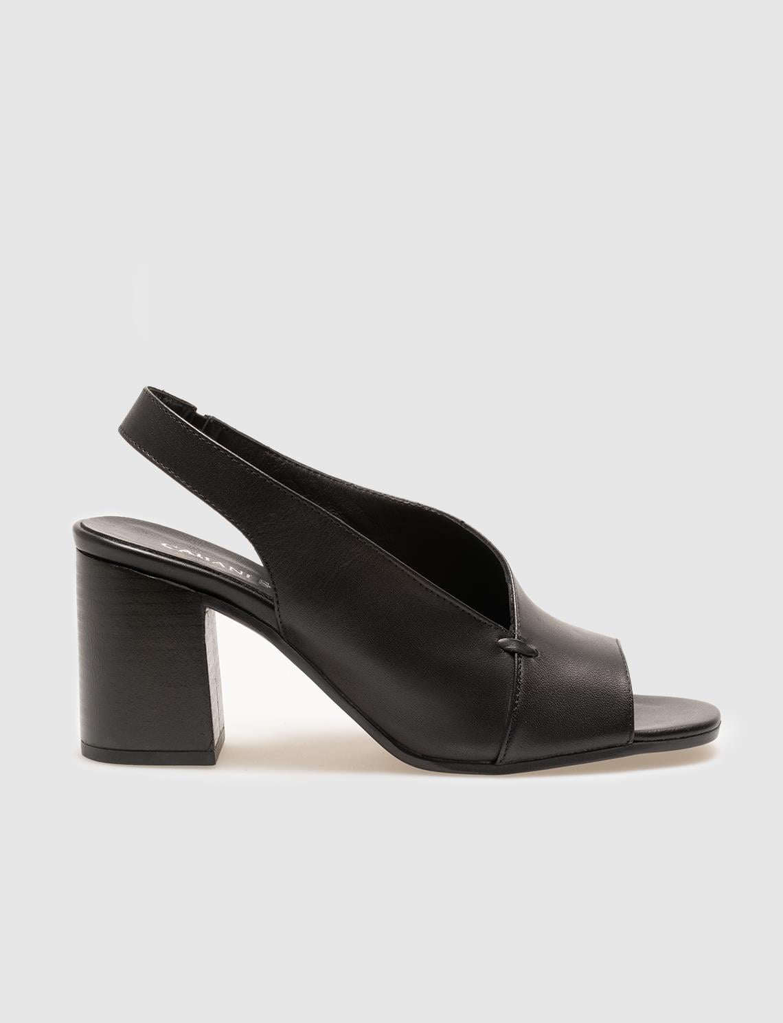 Genuine Leather Black Women's Chunky Heel Shoes