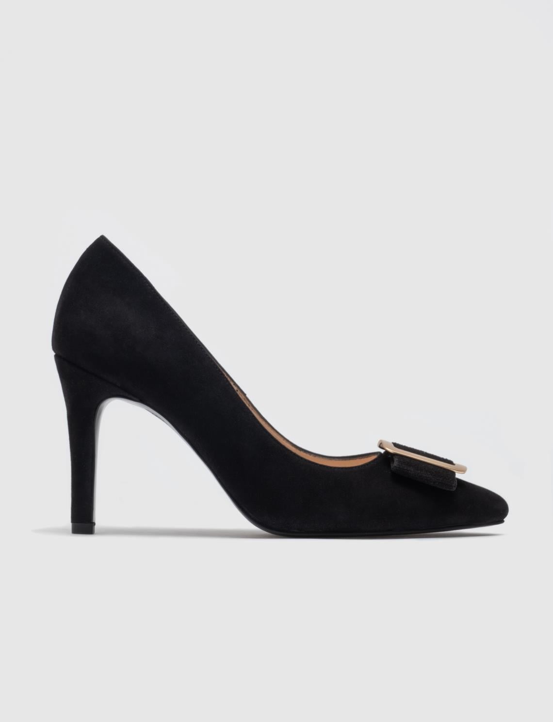 Genuine Leather Black Women's High Heels