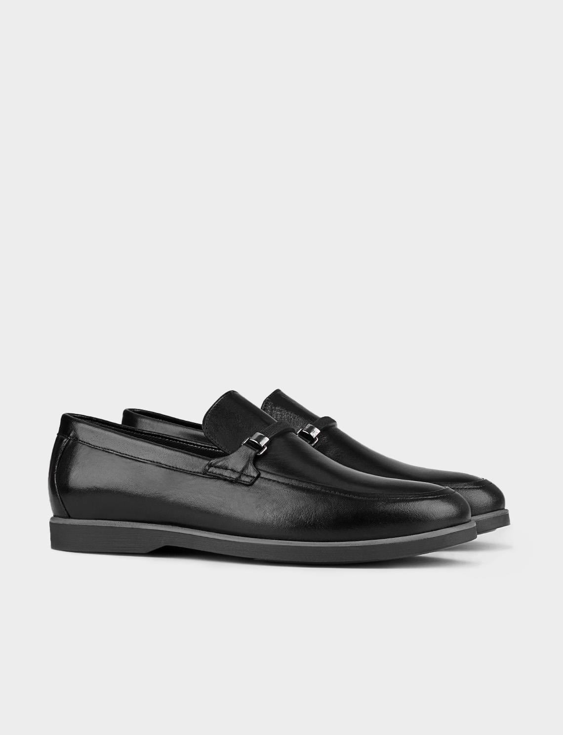 Genuine Leather Black Rubber Sole Men's Casual Shoes