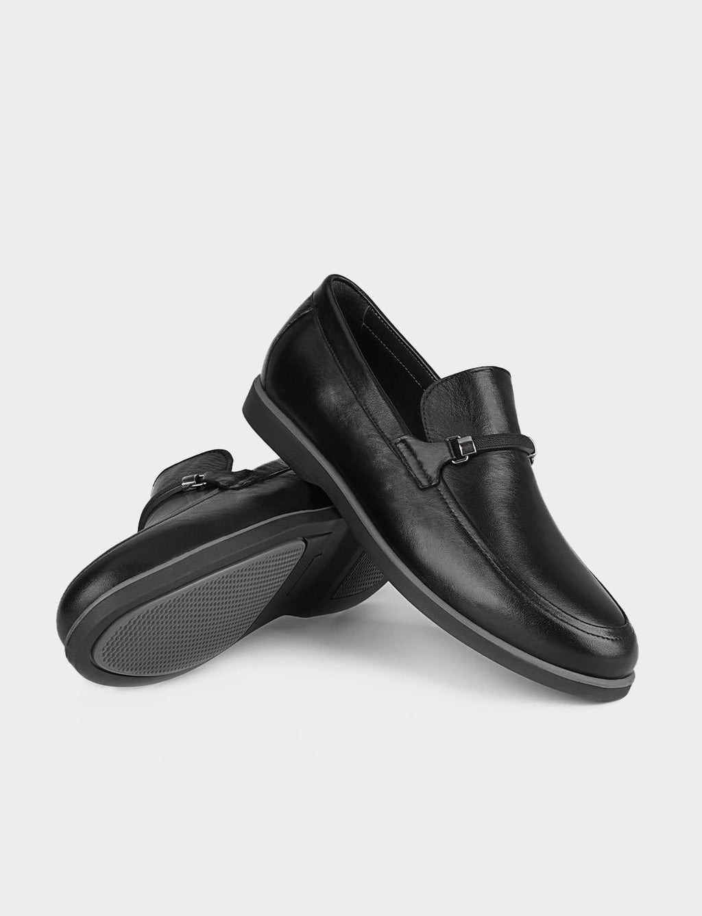 Genuine Leather Black Rubber Sole Men's Casual Shoes