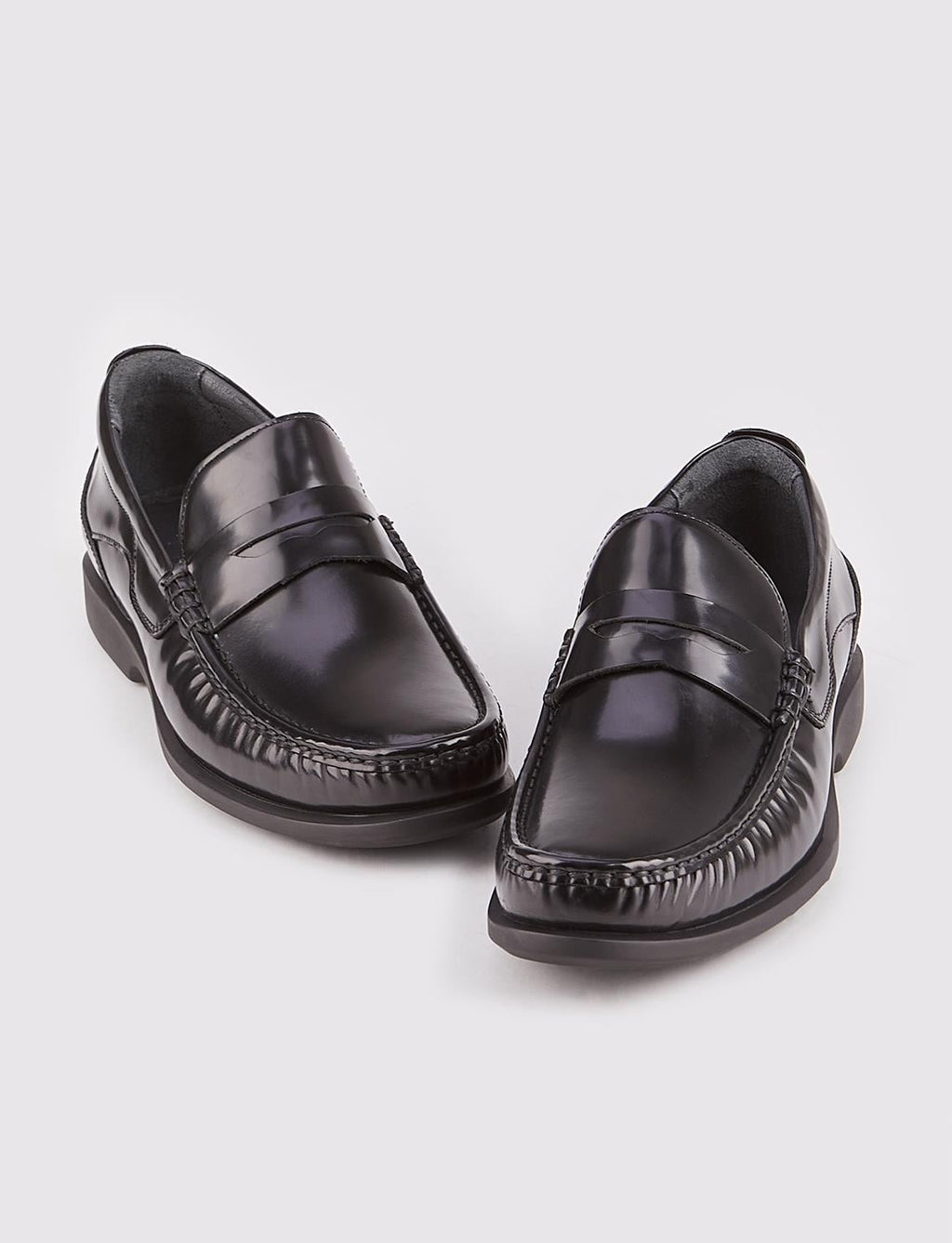 Genuine Leather Black Men's Casual Shoes with Non-Slip Rubber Sole