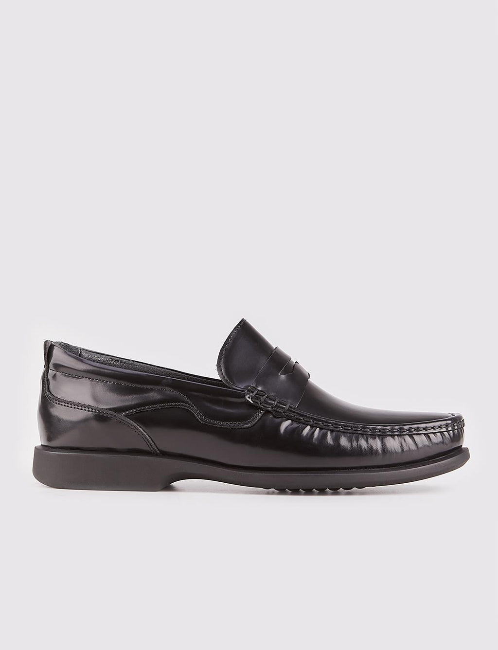 Genuine Leather Black Men's Casual Shoes with Non-Slip Rubber Sole