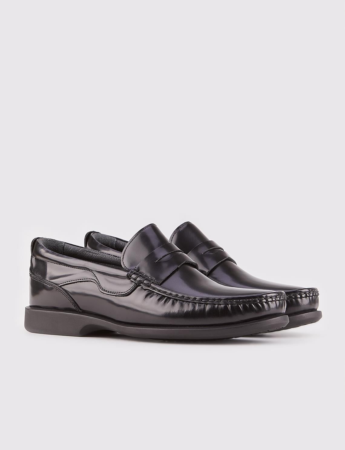 Genuine Leather Black Men's Casual Shoes with Non-Slip Rubber Sole