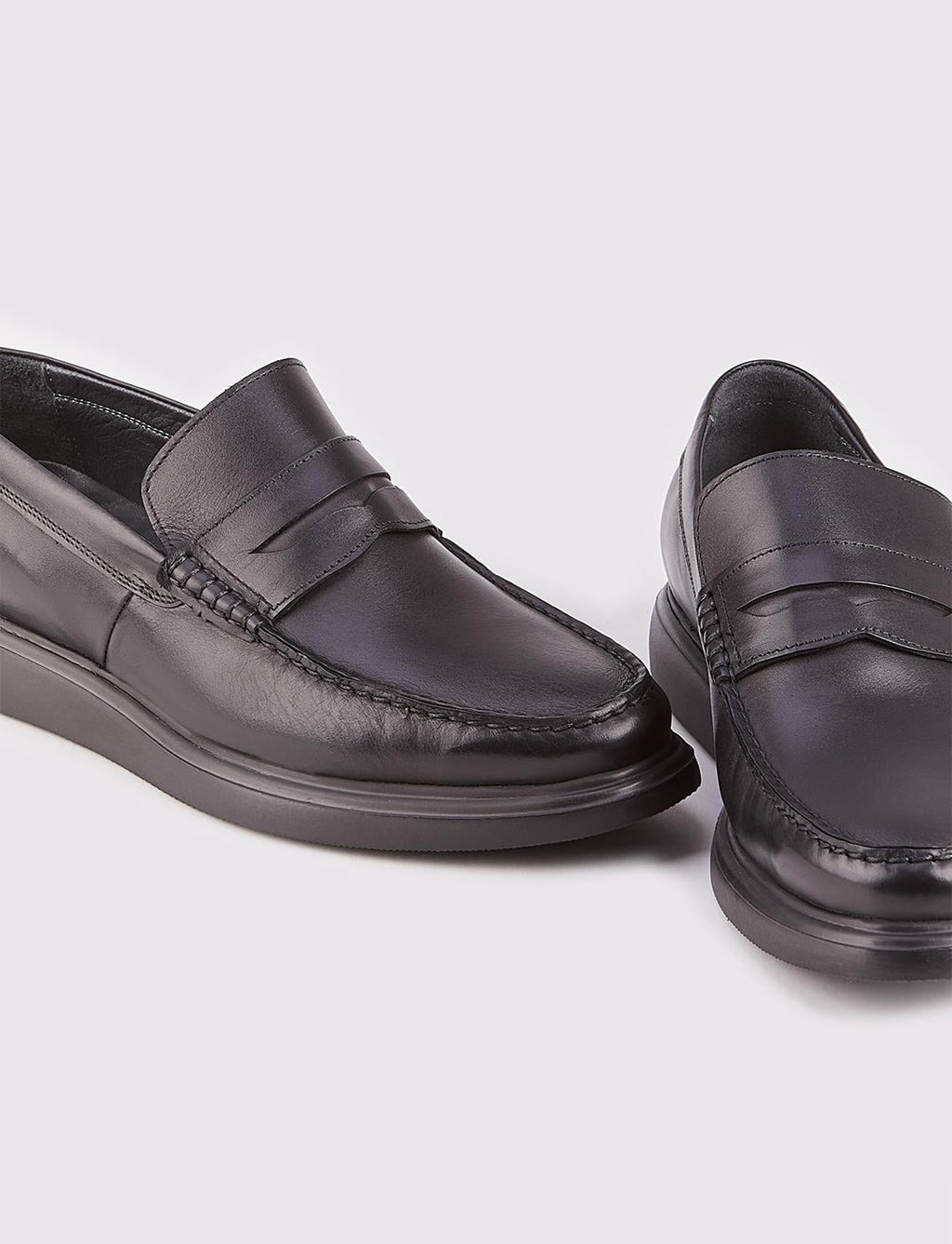 Genuine Leather Black Belted Men's Casual Loafer Shoes