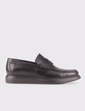Genuine Leather Black Belted Men's Casual Loafer Shoes