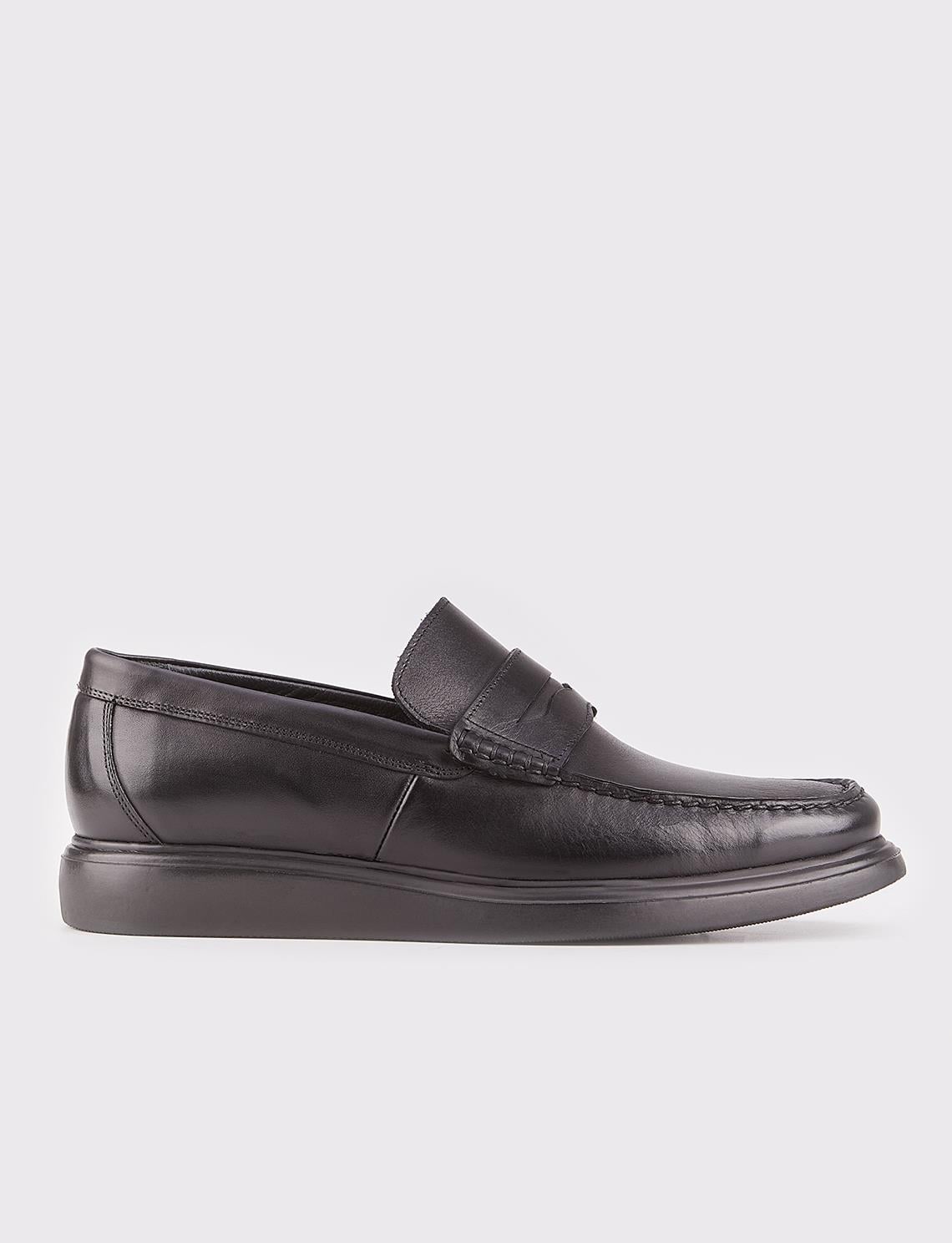 Genuine Leather Black Belted Men's Casual Loafer Shoes