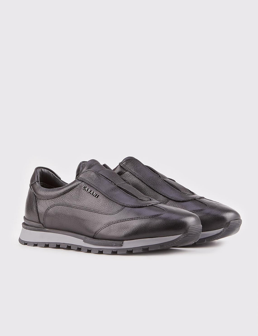 Genuine Leather Black Fur-Lined Laceless Men's Athletic Shoes