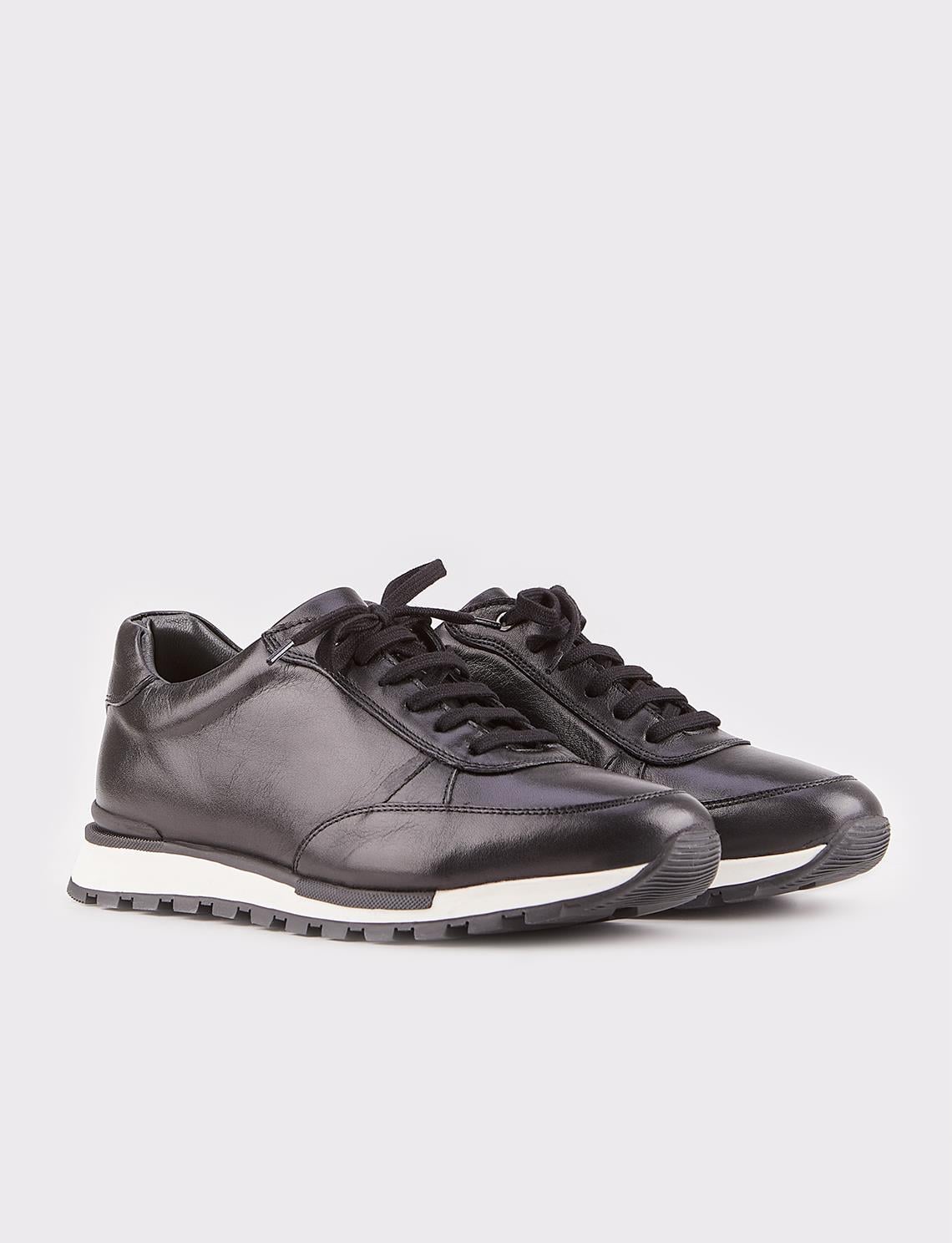 Genuine Leather Black Fur-Lined Men's Lace-Up Athletic Shoes
