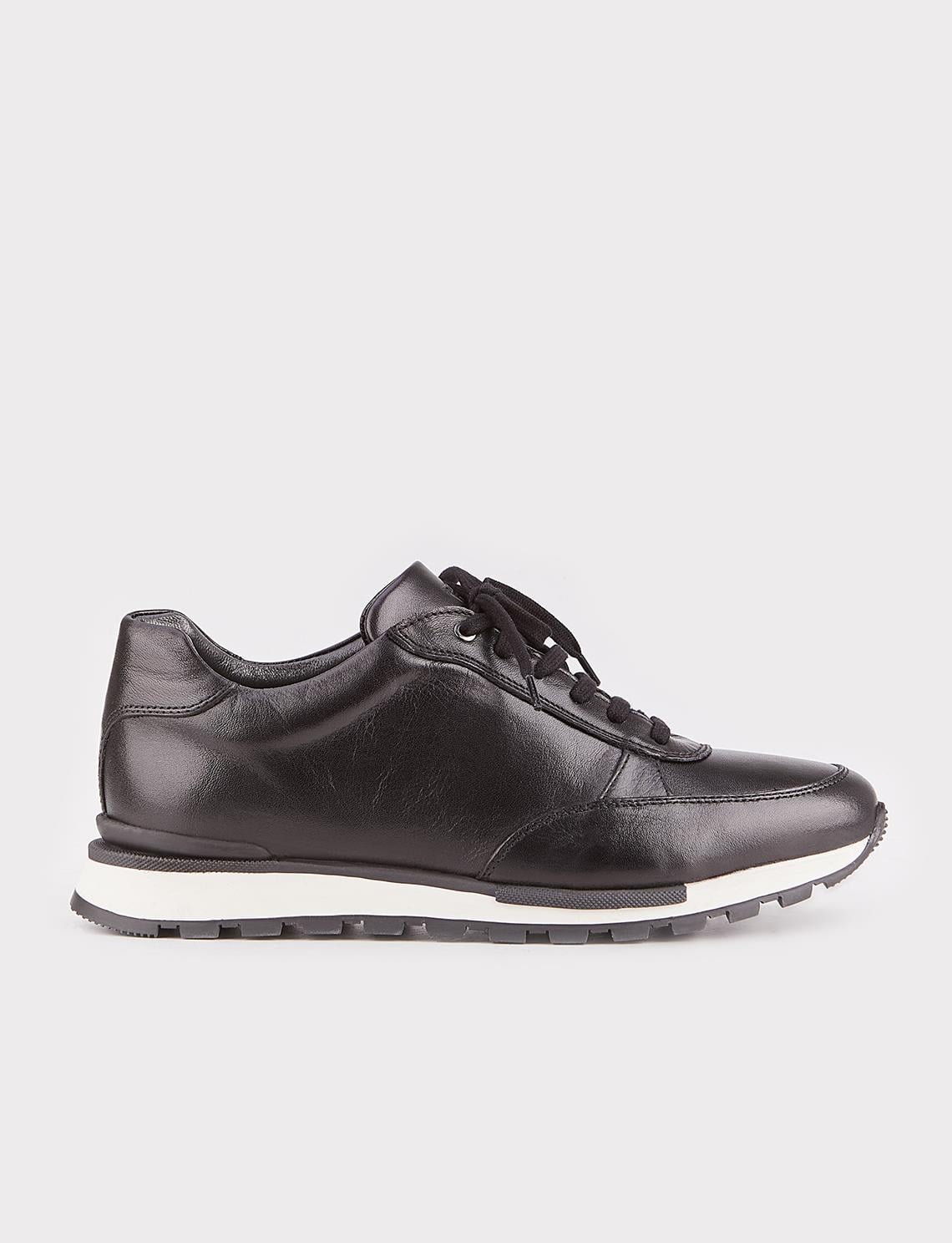 Genuine Leather Black Fur-Lined Men's Lace-Up Athletic Shoes