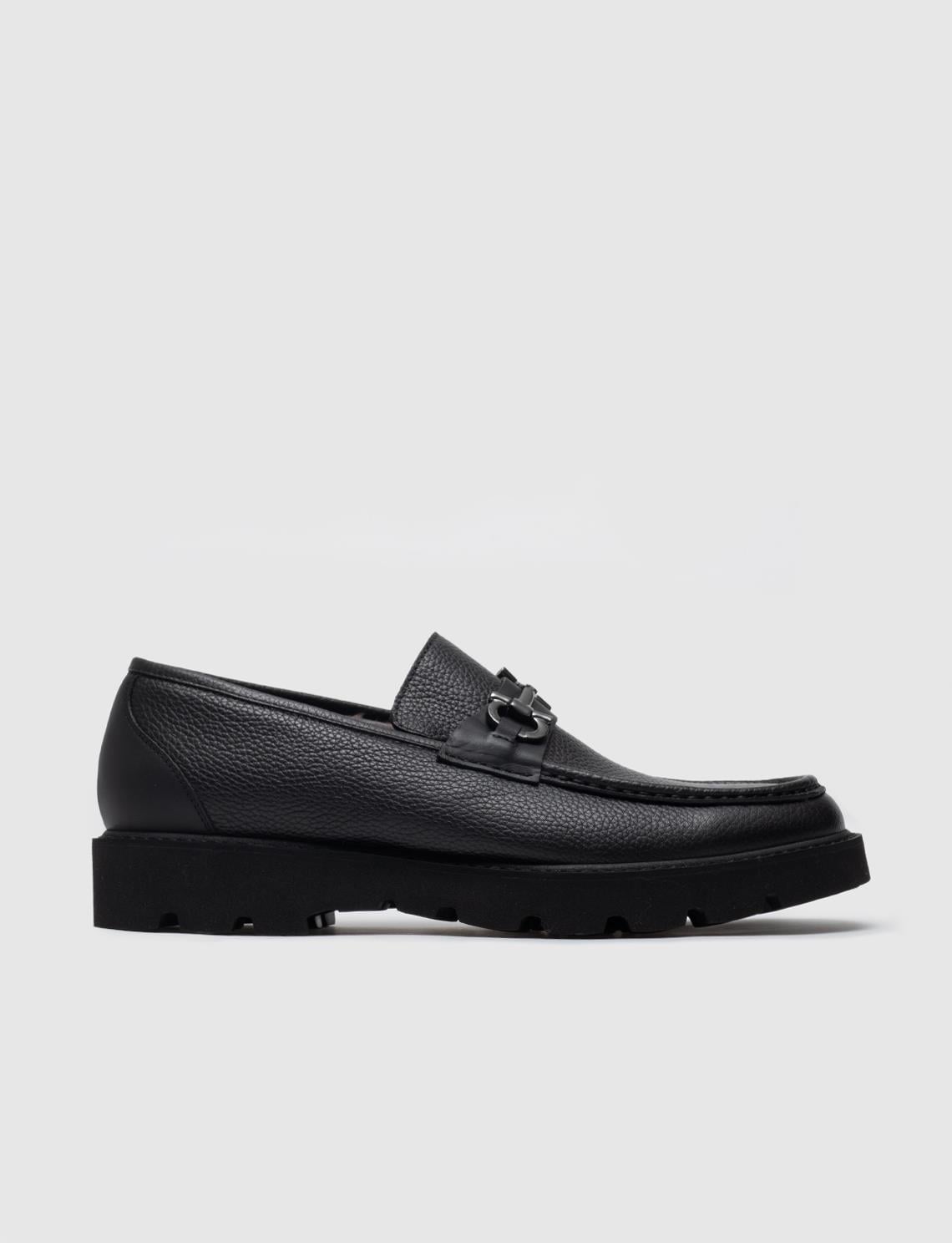 Genuine Leather Black Fur-Lined Men's Casual Shoes