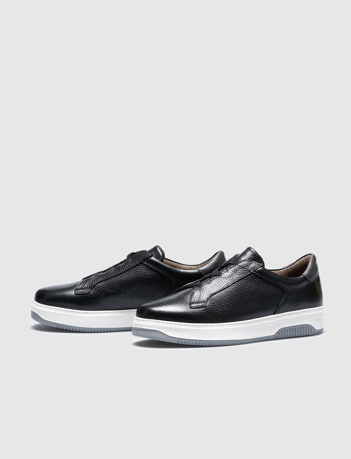 Genuine Leather Black Elastic Men's Athletic Shoes