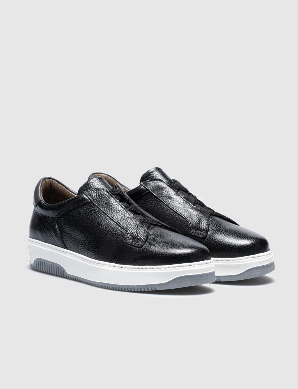 Genuine Leather Black Elastic Men's Athletic Shoes