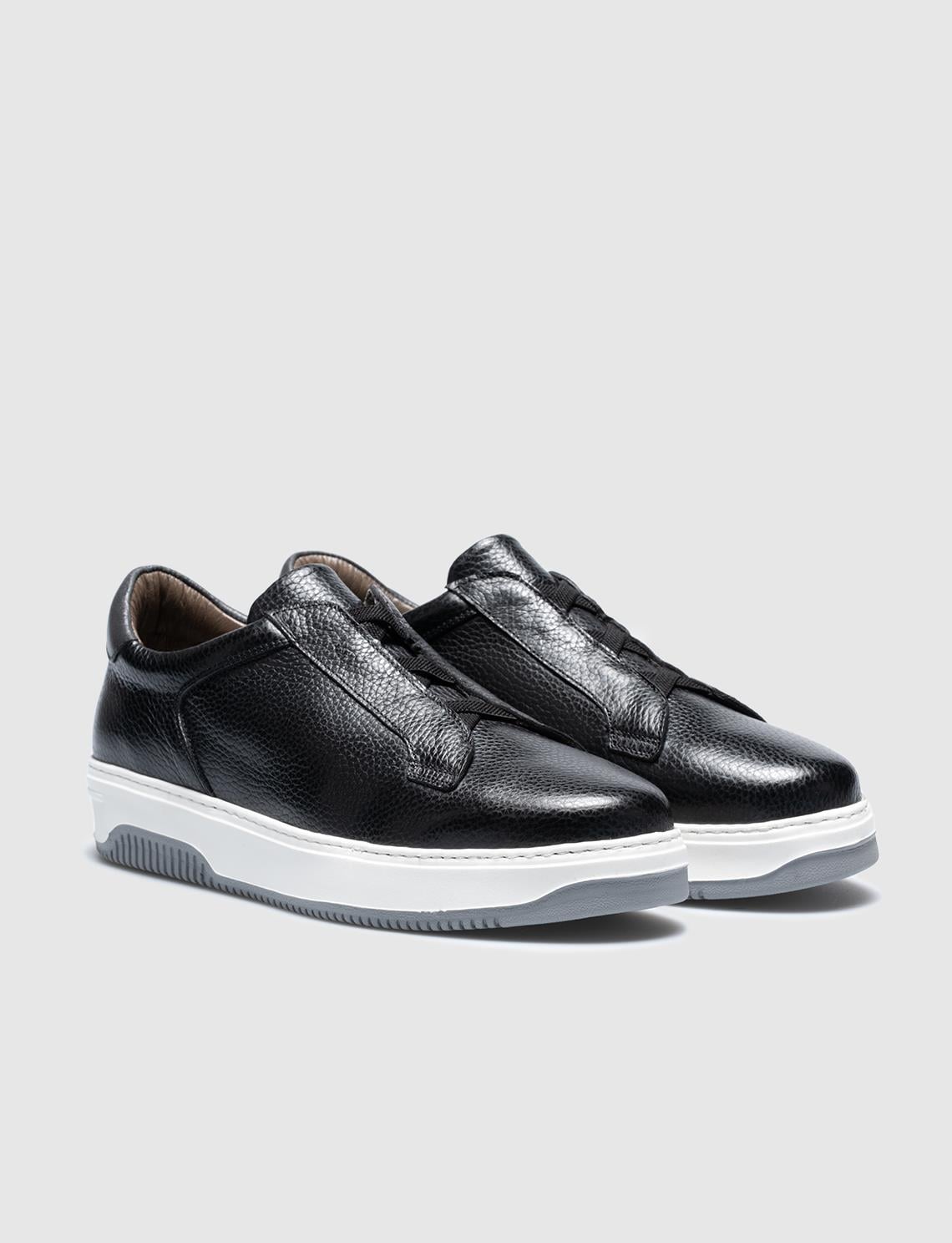 Genuine Leather Black Elastic Men's Athletic Shoes