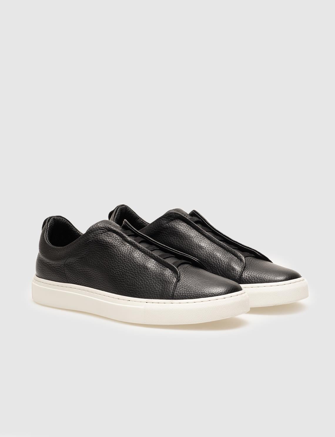 Genuine Leather Black Elastic Men's Athletic Shoes