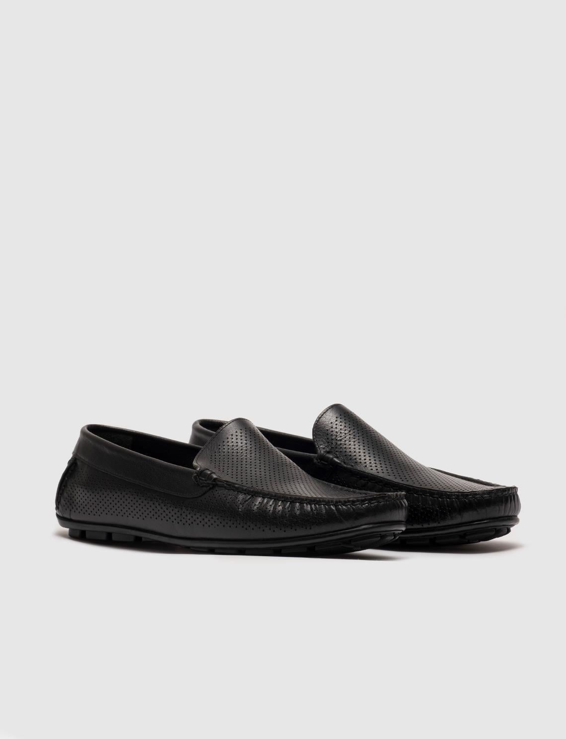 Genuine Leather Black Laser Cut Men's Casual Shoes