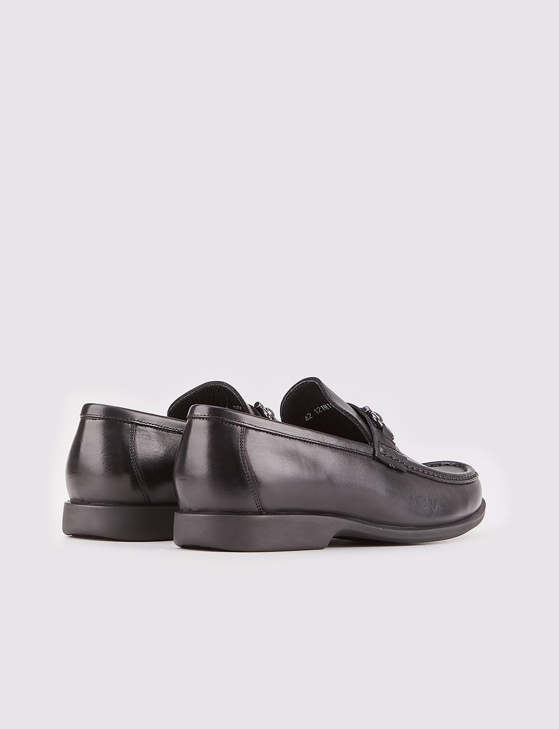 Genuine Leather Black Buckle Detail Men's Casual Shoes