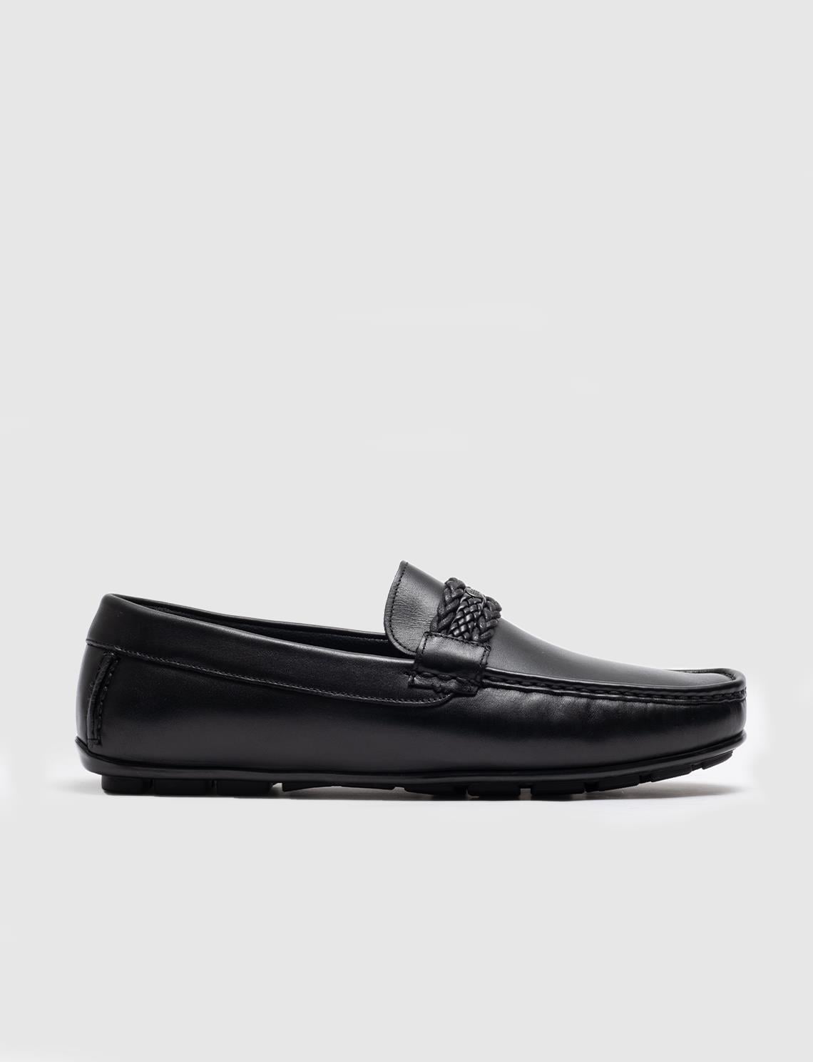 Genuine Leather Black Buckle Men's Loafer