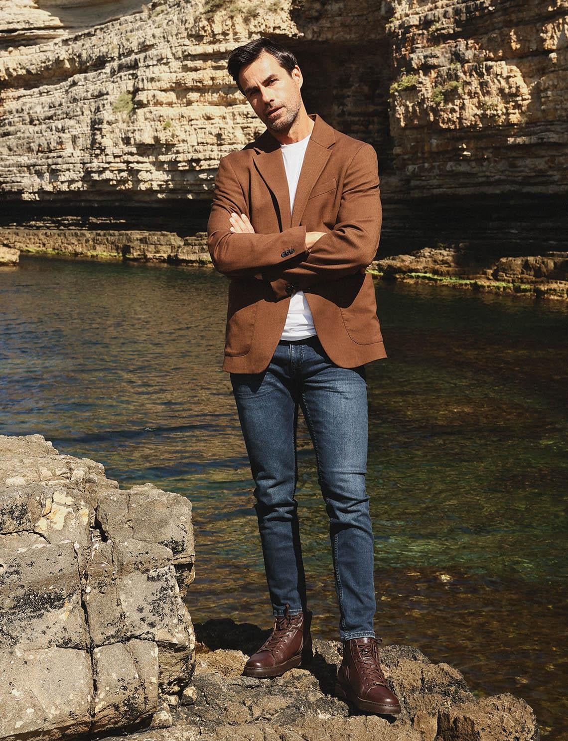 Genuine Leather Sporty Brown Zip-Up Men's Casual Boots