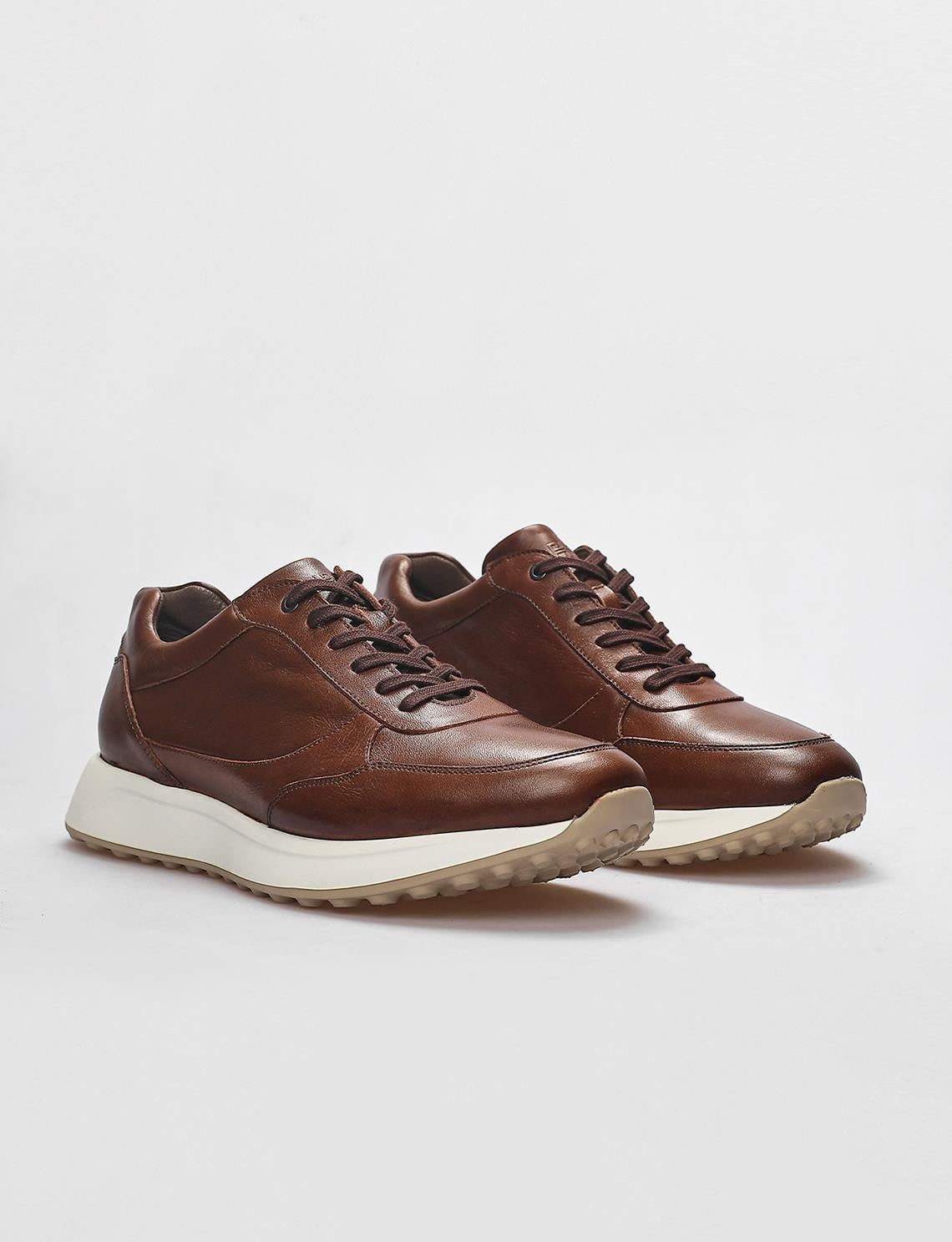 Genuine Leather Tan Lace-up Men's Athletic Shoes