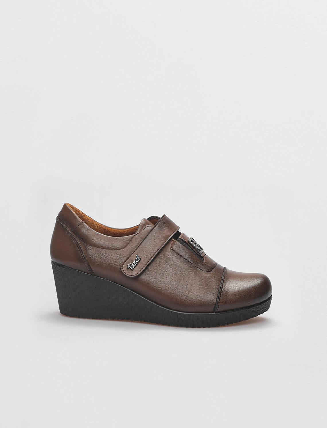 Genuine Leather Tan Women's Comfort Shoes with Velcro Closure