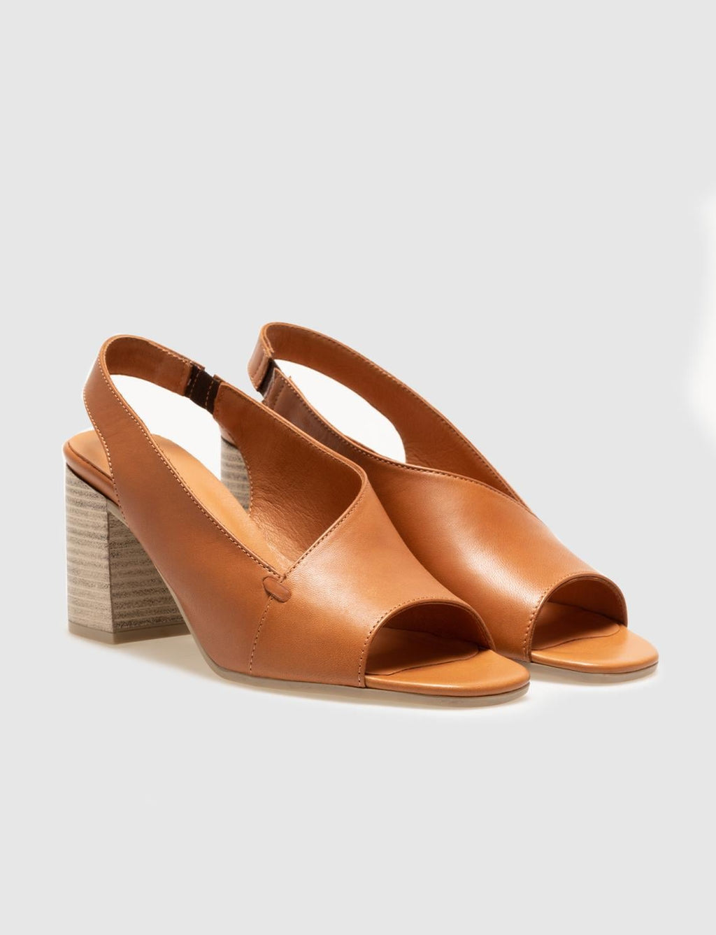 Genuine Leather Tan Women's Chunky Heel Shoes