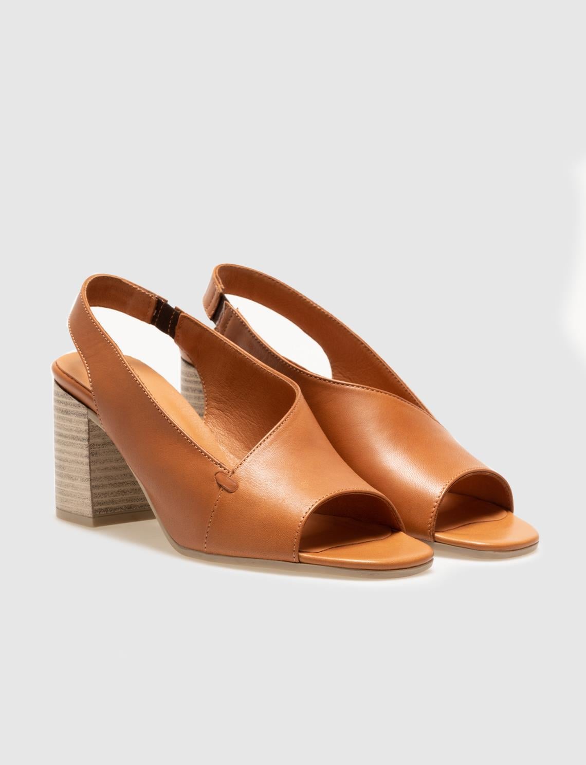 Genuine Leather Tan Women's Chunky Heel Shoes