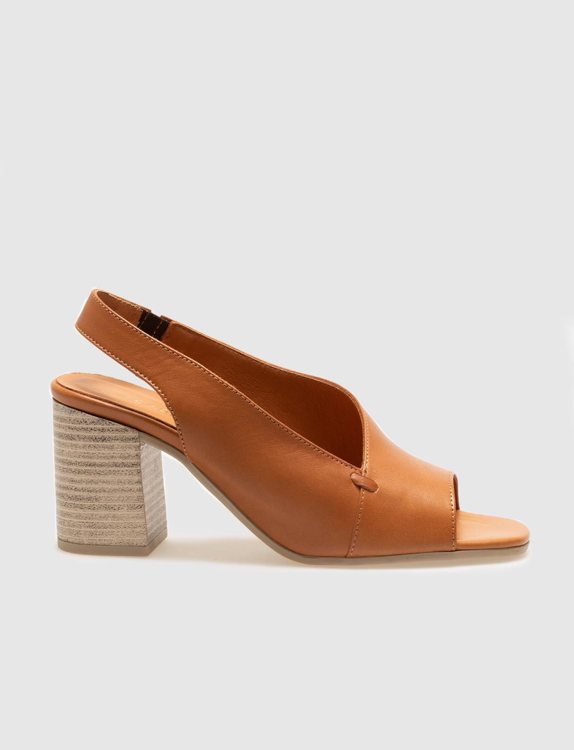 Genuine Leather Tan Women's Chunky Heel Shoes
