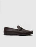 Genuine Leather Brown Men's Loafer Shoes with Buckle Detail