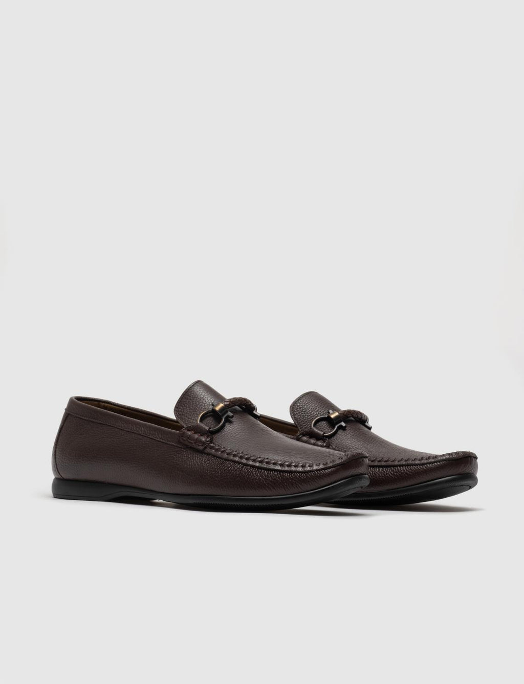 Genuine Leather Brown Men's Loafer Shoes with Buckle Detail