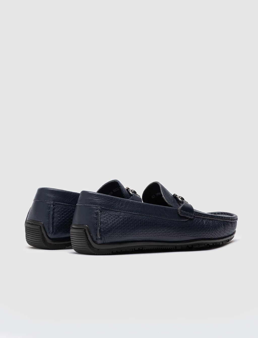 Genuine Leather Men's Loafer with Buckle Detail in Navy Blue
