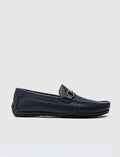 Genuine Leather Men's Loafer with Buckle Detail in Navy Blue
