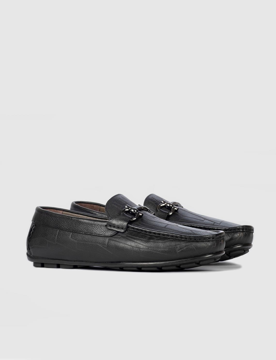Genuine Leather Buckle Black Men's Loafer