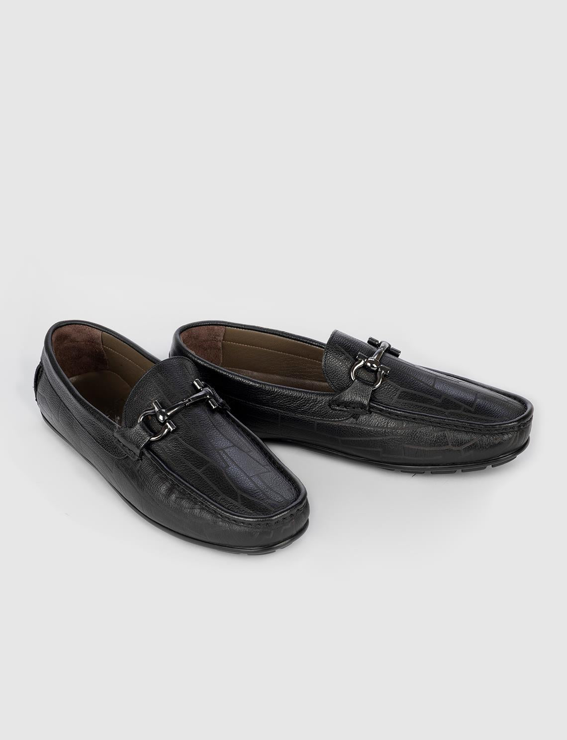 Genuine Leather Buckle Black Men's Loafer