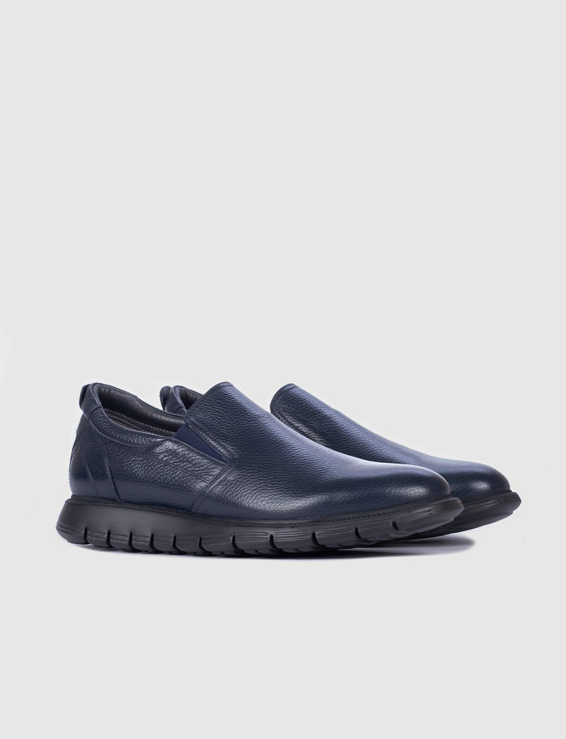Ready-made Genuine Leather Navy Blue Men's Shoes