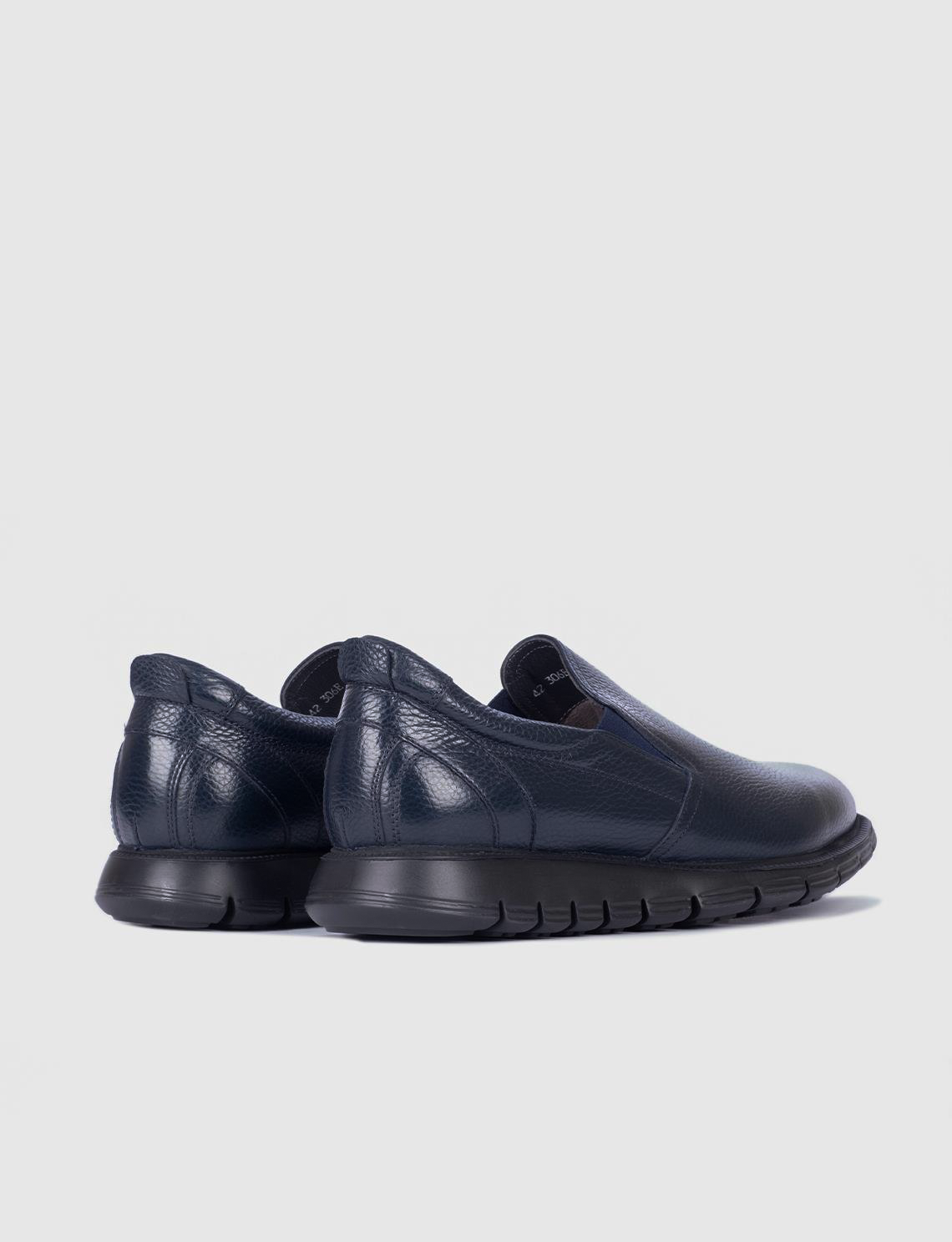 Ready-made Genuine Leather Navy Blue Men's Shoes
