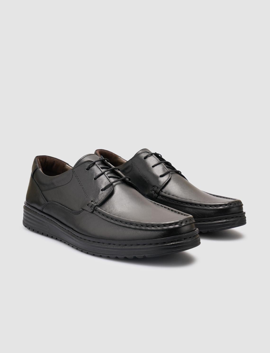 100% Genuine Leather Black Lace-up Men's Casual Shoes