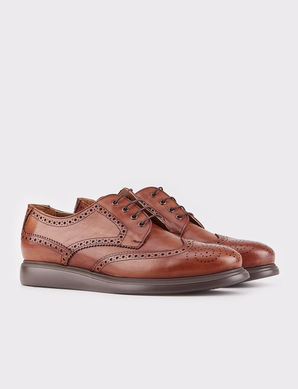 Genuine Leather Men's Casual Shoes with Gel Sole and Tan Lace-up